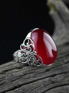 2025蛋形红宝石戒指镂空雕花指环