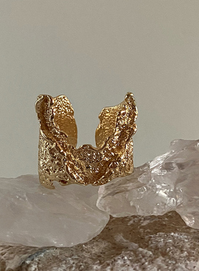 无性别设计感高级小众不规则褶皱缺口戒指残缺肌理可调节冷淡风潮