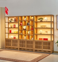 Tea Show Show Display Cabinet Shelving Sub-Real Wood Belt Lamp Tea Shop Chinese Display Shelving Cabinet Minimalist Composition