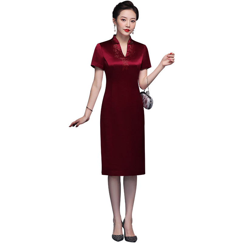 开叉妈妈装婚宴旗袍裙喜婆婆连衣裙 雅尚蝶旗袍