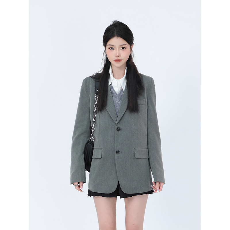 kk soul黑色西装外套女高级感小众设计宽松韩系学院风休闲西服