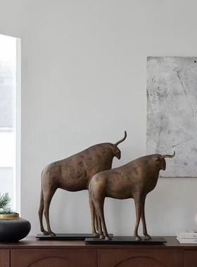 复古铝制祥牛雅扇玄关客厅摆件