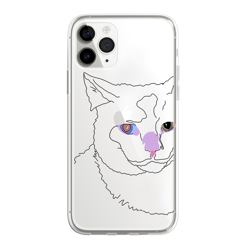 艺术创意趣味线条猫咪异瞳眼情侣高级感苹果15promax适用iphone14pro透明13min/xs11镜头全包xr软12min手机壳-图3