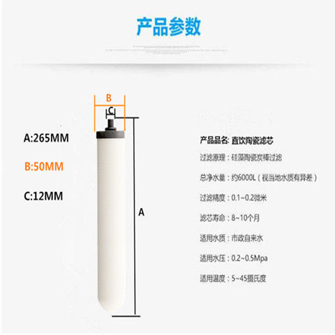 净水器陶瓷滤芯通用厨房直饮水龙头台式过滤器10寸锁牙活性炭滤芯 - 图0