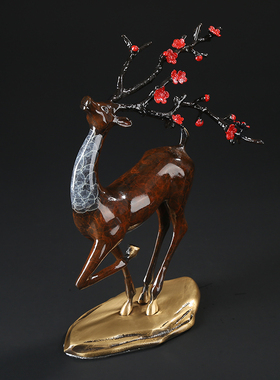 黄铜彩绘招财梅花鹿工艺品家居摆件乔迁开业商务礼品装饰品