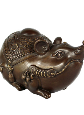 黄铜仿古老鼠摆件生日生肖礼品招财金钱福鼠锦鼠摆设