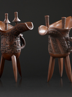 紫铜工艺品仿古酒器龙凤爵杯客厅酒柜青铜摆件商务乔迁礼品