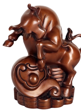 紫铜工艺品如意生肖牛仿古摆件生日商务属牛礼品招财旺财如意牛