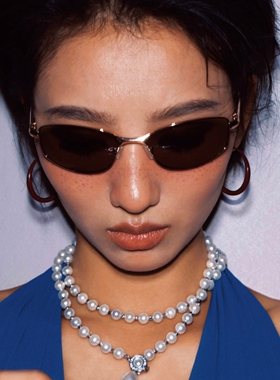 复古金属小众辣妹弧面茶色墨镜女