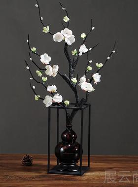 高档禅意葫客芦新中式花瓶摆件复古饰品软装陶瓷摆设小家居厅装插