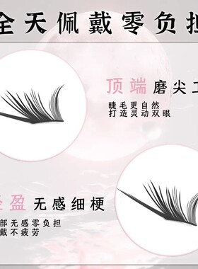 月下黑天鹅大容量睫毛书狐系斜飞小薄片浓密上镜单簇卷翘眼睫毛