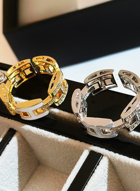 贝母锆石H字母几何开口食指