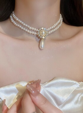 珍珠项链女晚礼服夏季毛衣颈链