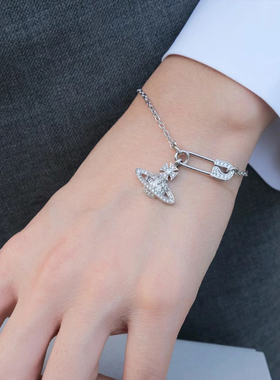 别针回形针土星镶钻女项链