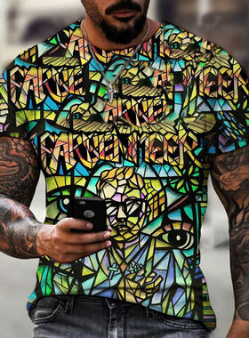 Summer Men's T-Shirt Painted 3D Fashion Print打印男式衬衫