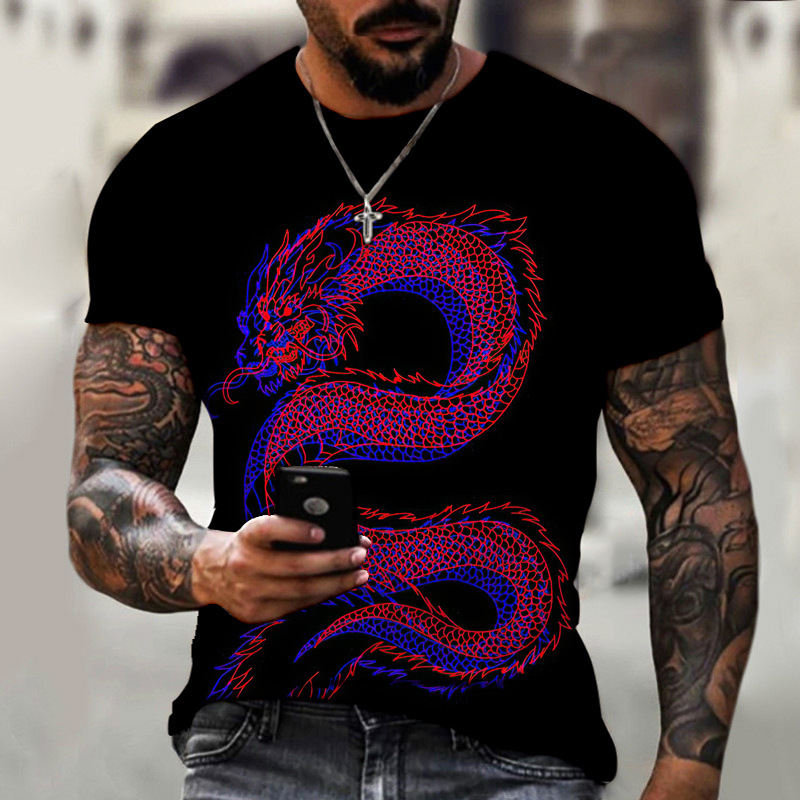 Dragon 3D Printing Men's T-Shirt Summer Short Sleeve DIY衬衫-图2