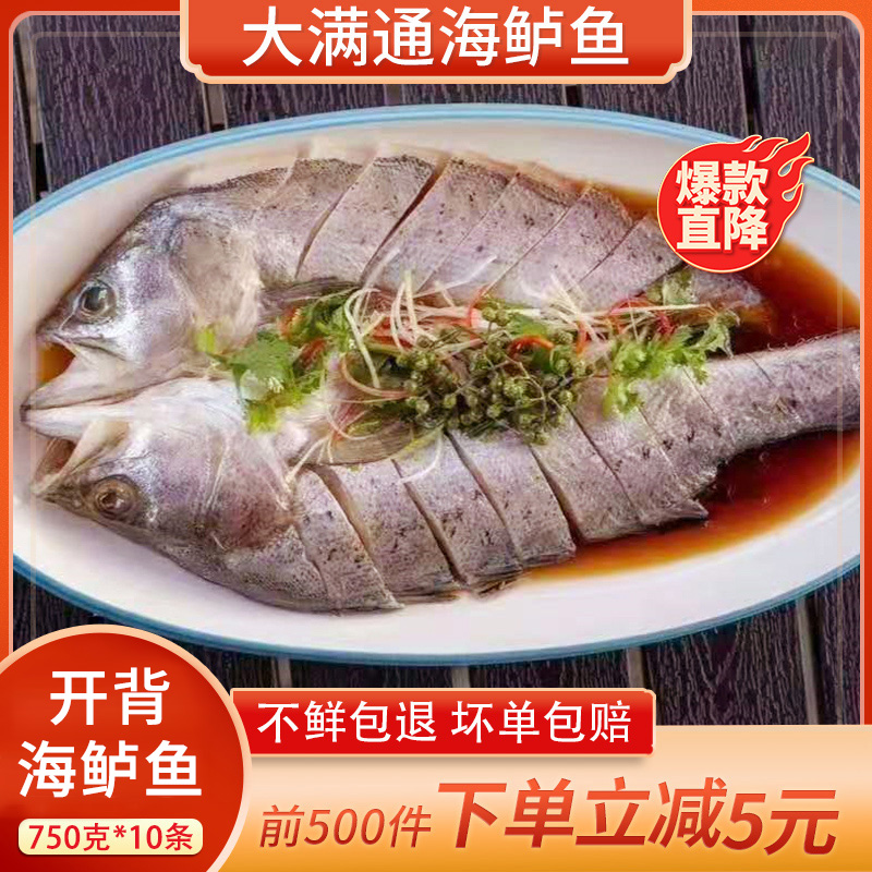 大满通冰冻开背海鲈鱼腌制烤鱼饭店餐厅商用鲈鱼整箱750g10条直销,淘宝优惠券,粉丝福利购,淘宝优惠卷