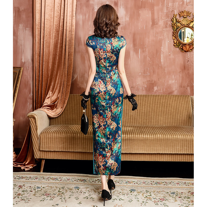 复古老上海旗袍气质长款少女连衣裙 嫦美人旗袍