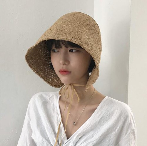 拉拉草草帽女夏天沙滩帽公主帽海边度假大沿防晒护脸遮阳帽子 - 图0