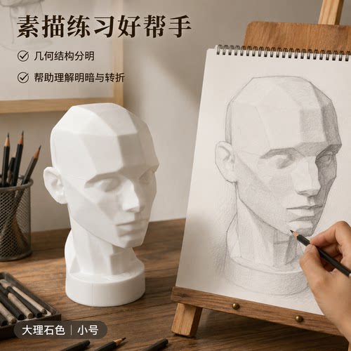 3d打印素描阿萨罗头像绘画教具石膏像美术头部模型PLA材质 - 图0