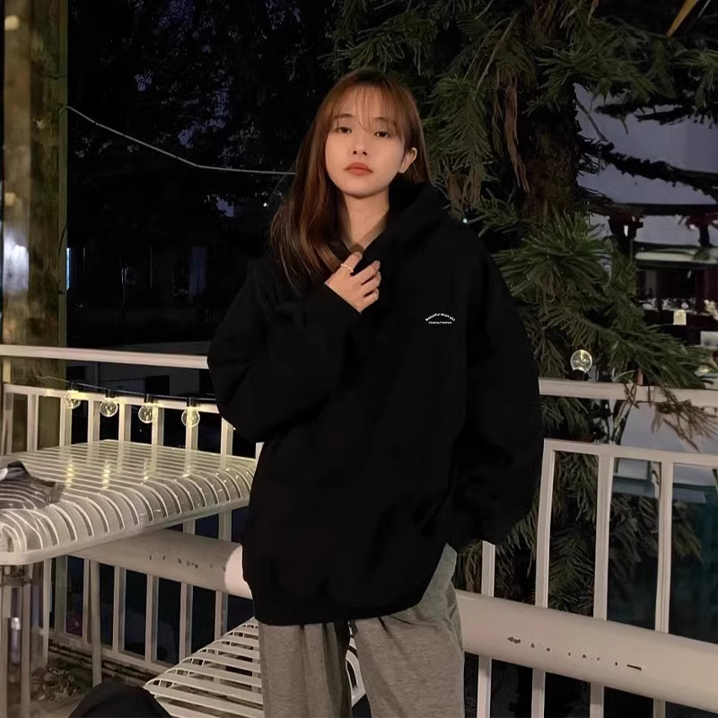 连帽卫衣女2025秋冬季小个子加绒加厚上衣美式复古潮牌高级感外套 - 图1