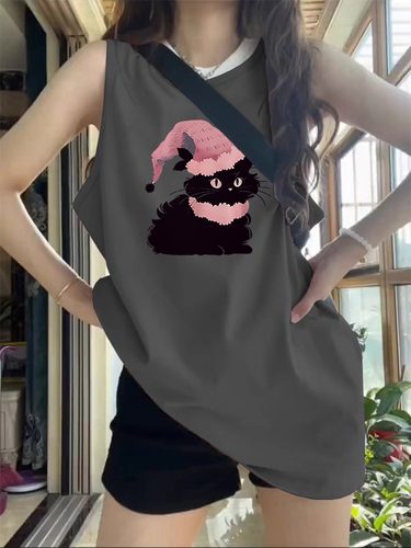 美式复古纯棉吊带背心无袖t恤女夏季外穿宽松篮球服港风挂脖上衣 - 图3