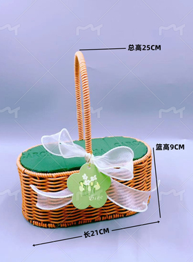 仿藤编手提铁艺造型花篮摆件