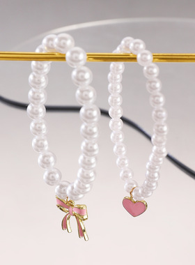 甜美粉色蝴蝶结珍珠手链新款手饰