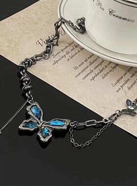 Y2K千禧辣妹暗黑黑色蝴蝶流苏