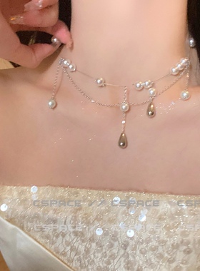 fantai水滴珍珠流苏项链小众设计感轻奢气质法式感锁骨链