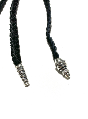 双银扣铆钉十字架真皮皮绳项链