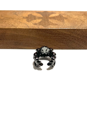 特价匠银JY 黑银925纯银镂空开口十字花鸢尾花高街潮流银饰戒指