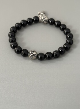 925纯银鸢尾花十字8MM绿松石银饰手链手串