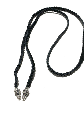 匠银JY 双银扣铆钉十字架真皮复古做旧泰银皮绳网红款吊坠项链