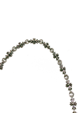 匠银JY 925纯银迷你十字架十字花CROSS情侣复古银手链手串