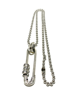 匠银JY 925纯银五角星CS镂空大号别针4MM圆珠链银饰情侣吊坠项链