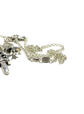 匠银JY 925纯银十字架童军花十字花2MM圆环链做旧小号吊坠项链