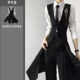 Черный цветной длинный жилет, осенний комплект, платье, куртка, изысканный стиль, облегающий крой