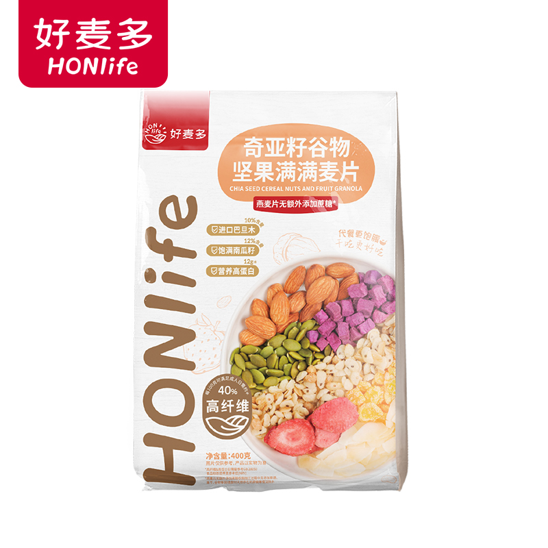 honlife好麦多旗舰店好麦多燕谷物麦片酸奶桂花坚果草莓水果奇亚籽代餐麦片早餐非油炸3