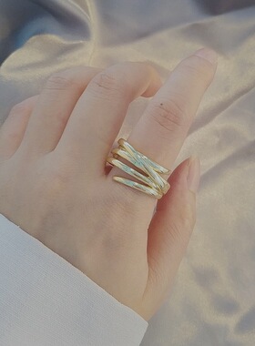 好团圆白百何简冰同款戒指金色欧美开口可调节高级感金属不掉色