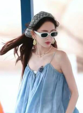 古力娜扎同款小方框墨镜米白色户外遮阳防晒出游高级感太阳眼镜