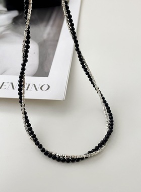 花儿与少年秦岚同款串珠项链黑白色叠戴百搭2024新款锁骨链颈链
