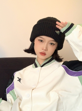 黑色大头围宽松毛线帽子男女