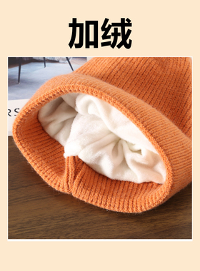 日系纯色加绒保暖针织帽男女秋冬户外出行骑车防寒护耳毛线帽子潮