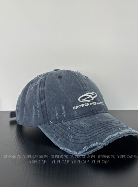 破洞帽子复古牛仔蓝水洗棒球帽街头个性时尚鸭舌帽痞帅百搭遮阳帽