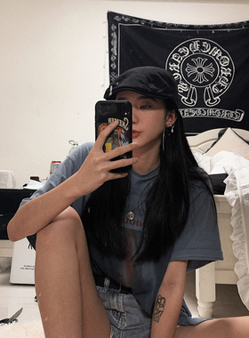 黑色帆布四季显脸小前进帽贝雷帽