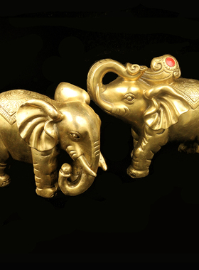 办公室摆件瑞君黄铜大象古典