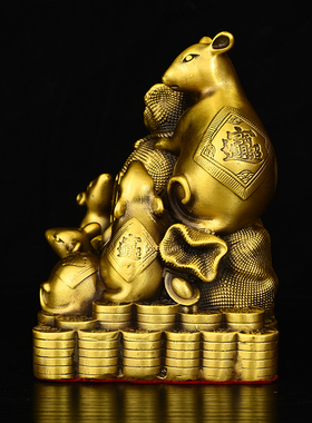 铜老鼠摆件吉祥物五鼠运财纯铜