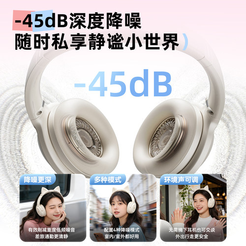 漫步者MT6PRO猫耳款头戴式耳机主动降噪蓝牙游戏有线无线通用女生 - 图0
