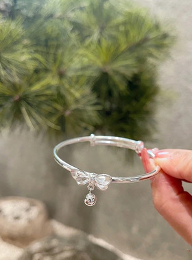 蝴蝶结铃铛手镯女新款在逃公主高级感可调节手环银饰光面简约风